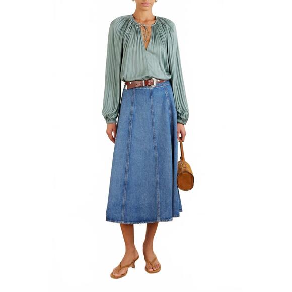 NEW ULLA JOHNSON electra long sleeve blouse in seaglass